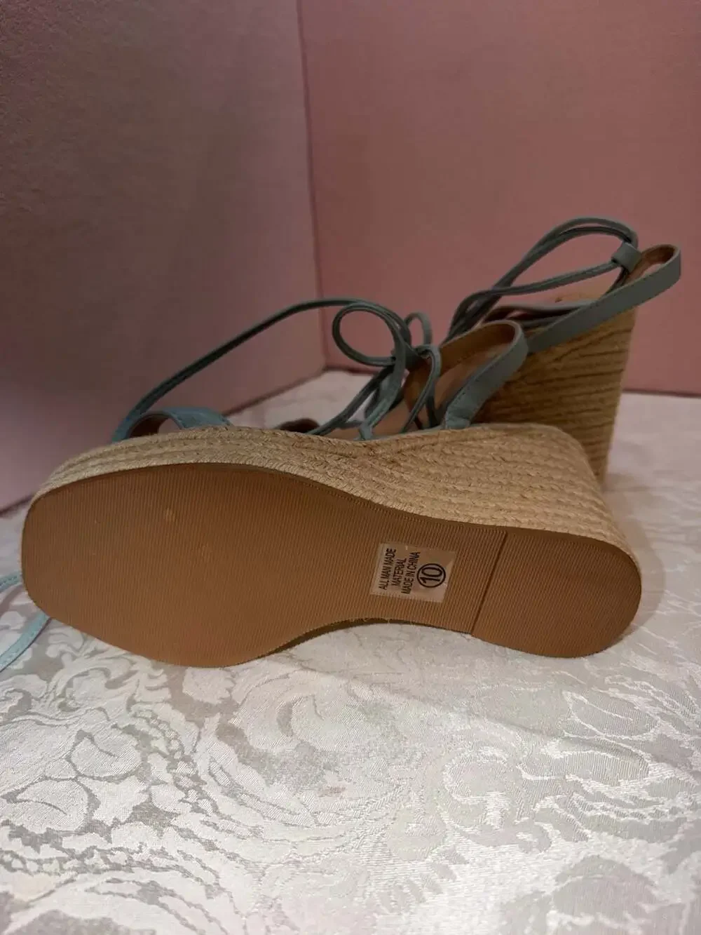 Light Blue Lace-Up Espadrille Platform Wedge Sandals